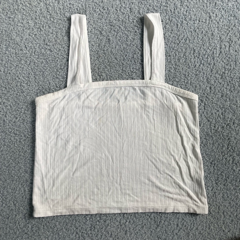 American Eagle Ribbed Tank Top Square Neck White Small